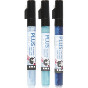 Plus Color Tusch, L: 14,5 cm, streg 1-2 mm, himmelblå, marineblå, turkis, 5,5 ml, 3stk./ 1 pk.