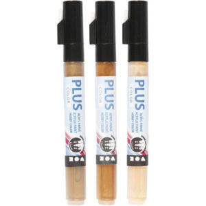 Plus Color Tusch, L: 14,5 cm, streg 1-2 mm, lys pudder, guld, raw sienna, 5,5 ml, 3stk./ 1 pk.