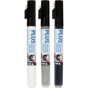 Plus Color Tusch, L: 14,5 cm, streg 1-2 mm, sort, råhvid, rain grey, 5,5 ml, 3stk./ 1 pk.