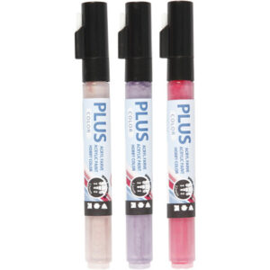 Plus Color Tusch, L: 14,5 cm, streg 1-2 mm, fuchsia, støvet rosa, dark lilac, 5,5 ml, 3stk./ 1 pk.