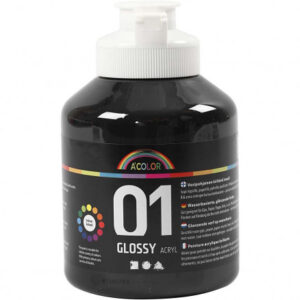 A-Color akrylmaling, sort, 01 - blank, 500ml