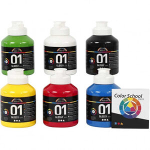 A-Color Akrylmaling 6 Ass. Farver 01 Blank 500ml - 6 stk