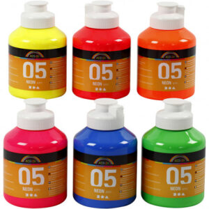A-Color akrylmaling, neonfarver, 05 - neon, 6x500ml