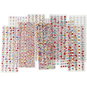 Rhinsten, diam. 2-10 mm, ark 27x9 cm, Indhold kan variere, 12ass. ark/ 1 pk.