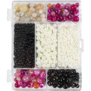 DIY Mix Smykker, Agater, str. 2,6-10 mm, hulstr. 0,8-1,8 mm, beige, sort, pink, hvid perlemor, 1 pk.