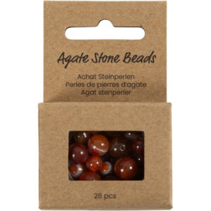 Agat stenperler, str. 1x10, 12x8, 15x6 mm, hulstr. 0,9-1 mm, brændt orange, rød, 28stk./ 1 pk.