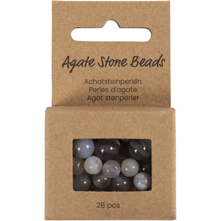 Agat stenperler, str. 1x10, 12x8, 15x6 mm, hulstr. 0,9-1 mm, transparent grå, 28stk./ 1 pk.