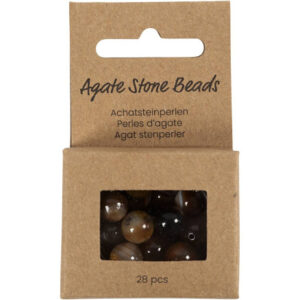 Agat stenperler, str. 1x10, 12x8, 15x6 mm, hulstr. 0,9-1 mm, mørk brun, 28stk./ 1 pk.