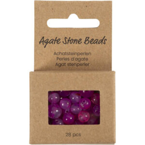 Agat stenperler, str. 1x10, 12x8, 15x6 mm, hulstr. 0,9-1 mm, pink, 28stk./ 1 pk.
