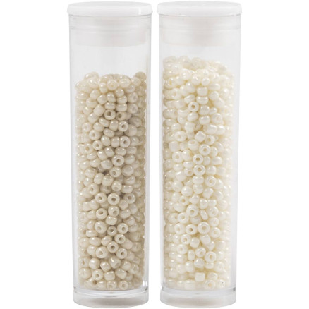 Rocaiperler, diam. 1,7 mm, str. 15/0, hulstr. 0,5-0,8 mm, beige, perlemor, 2x7g/ 1 pk.