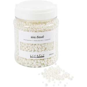 Voksperler, diam. 3-8 mm, hulstr. 1,3-2,5 mm, hvid perlemor, 700ml/ 1 ds., 430 g