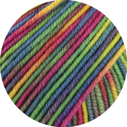Lana Grossa Cool Wool Print Garn 833 Sennepsgul/Jade/Fuchsia/Petrol/Bær/Oliven