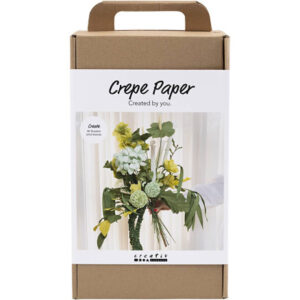 Maxi DIY Kit Crepepapir, Blomsterbuket, lys grøn, mørk grøn, pastelgrøn, hvid, 1 pk.