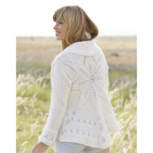 White Flower by DROPS Design - Cirkeljakke Strikkeopskrift str. S/M - XXL/XXXL