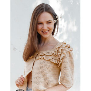 Caramel Drizzle by DROPS Design - Cardigan Hækleopskrift str. S - XXXL