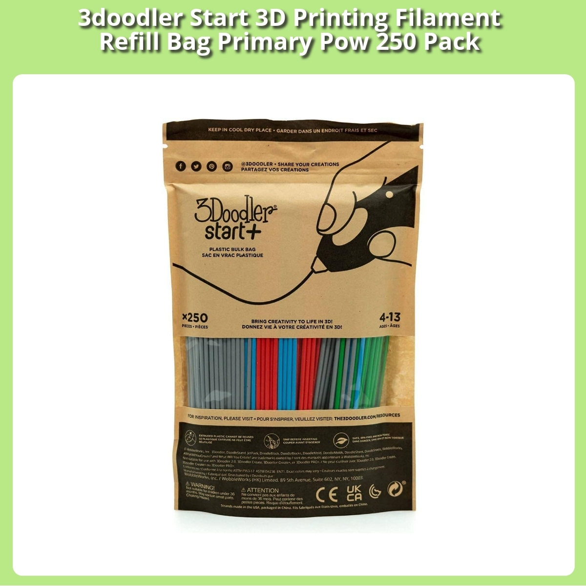 Anmeldelse af 3doodler Start 3D Printing Filament Refill Bag Primary Pow 250 Pack