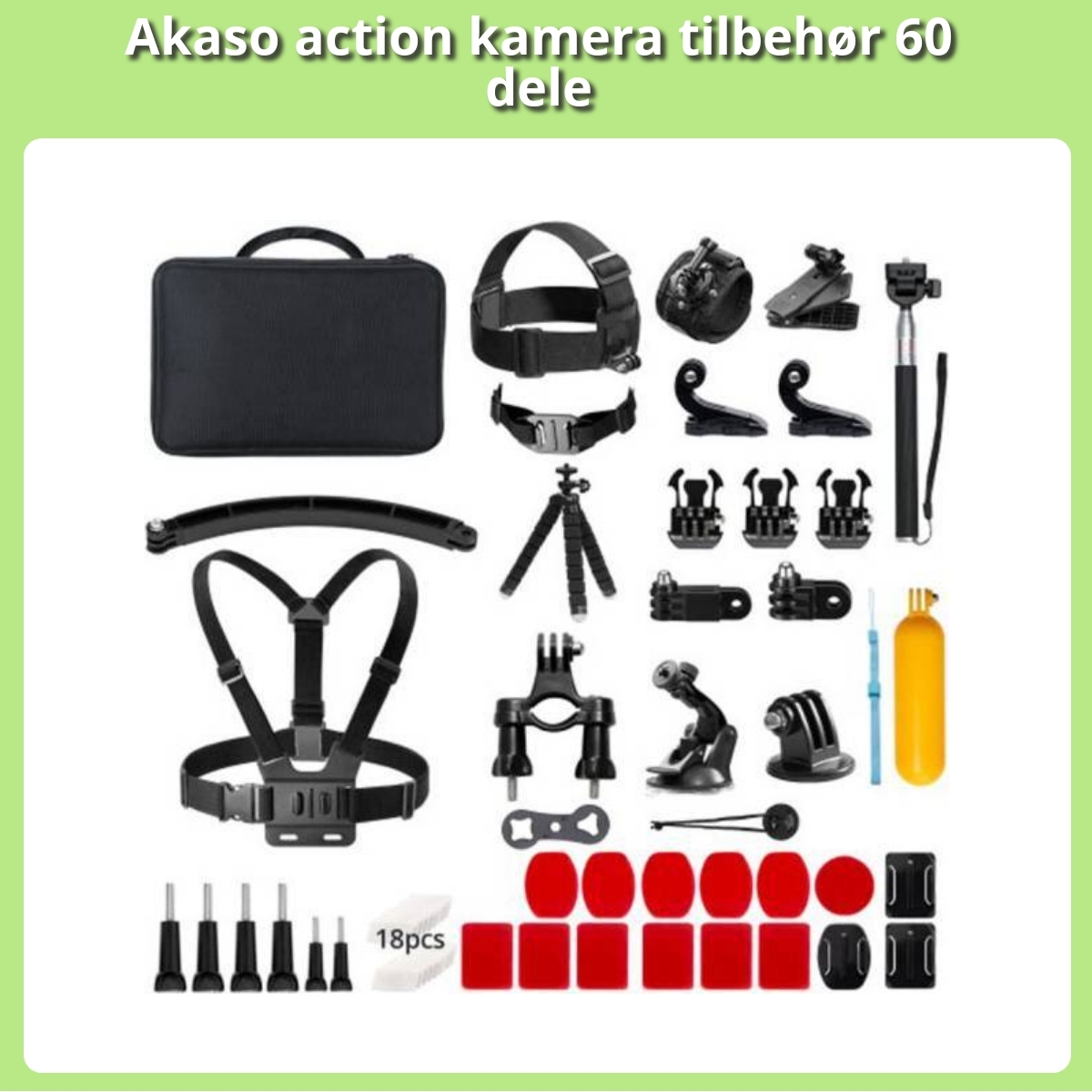 Anmeldelse af Akaso action kamera tilbehør 60 dele