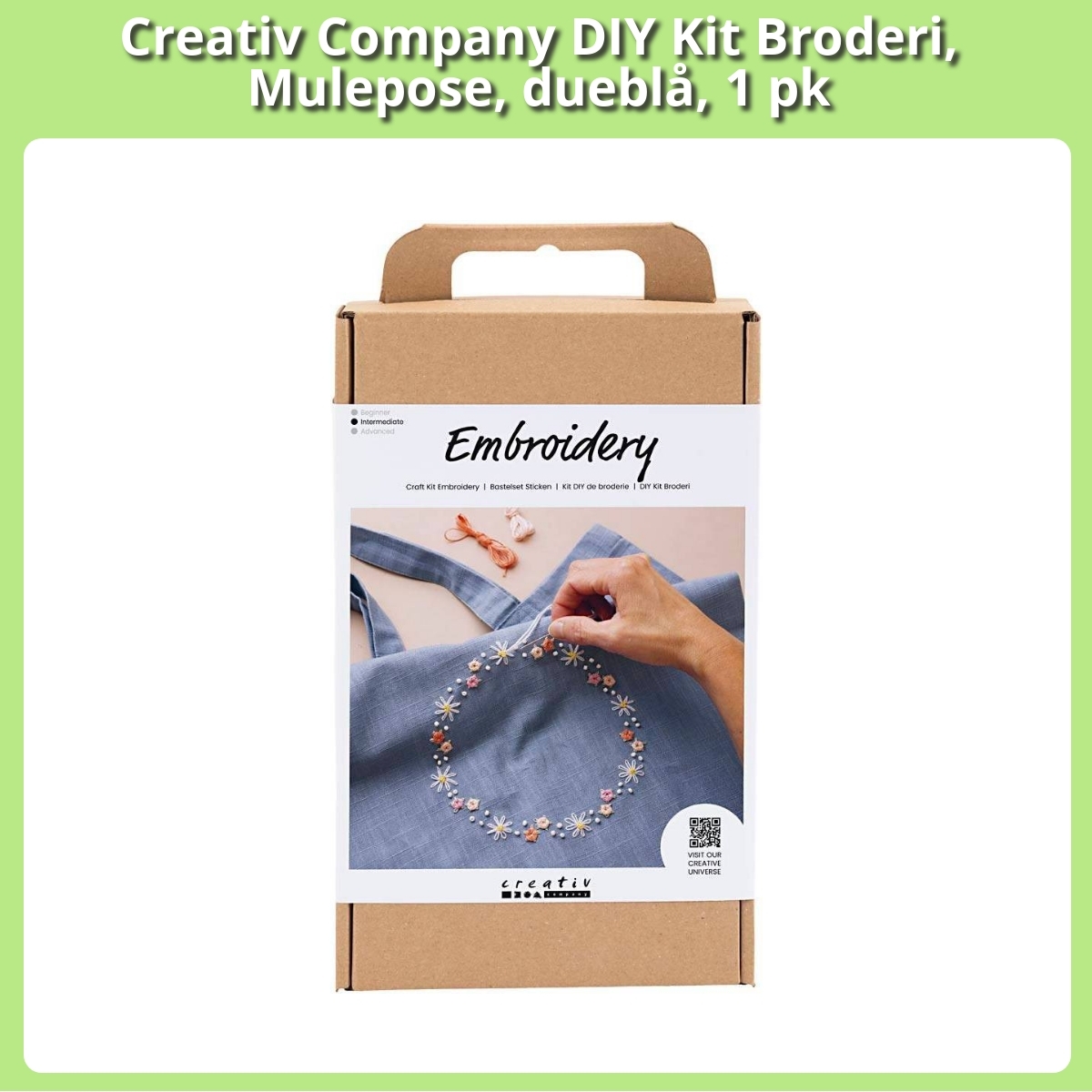 Anmeldelse af Creativ Company DIY Kit Broderi, Mulepose, dueblå, 1 pk