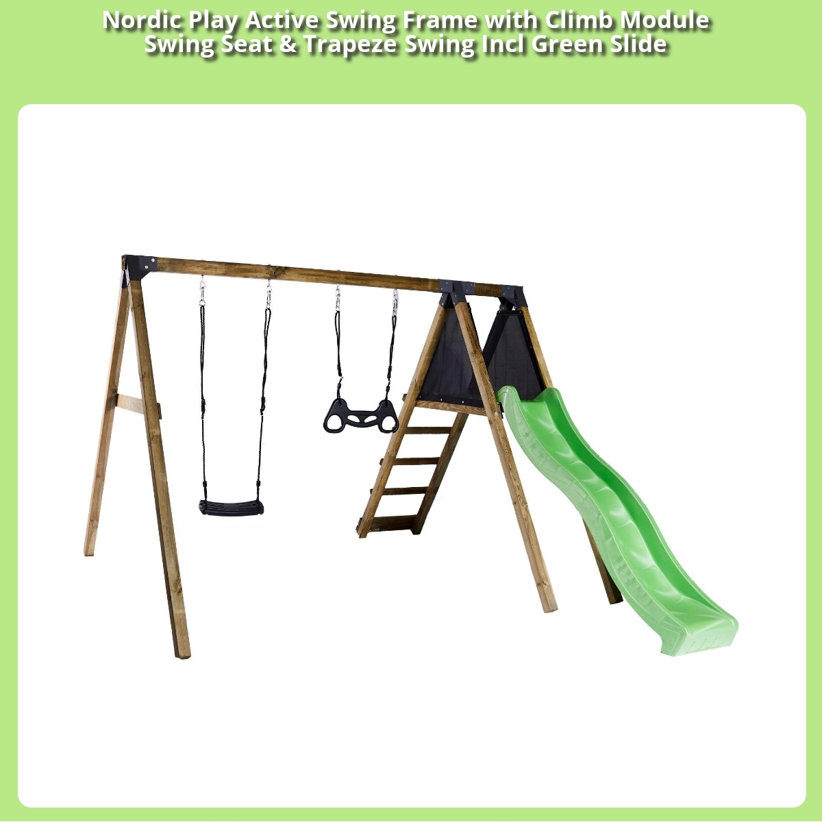 Anmeldelse af Nordic Play Active Swing Frame with Climb Module Swing Seat & Trapeze Swing Incl Green Slide