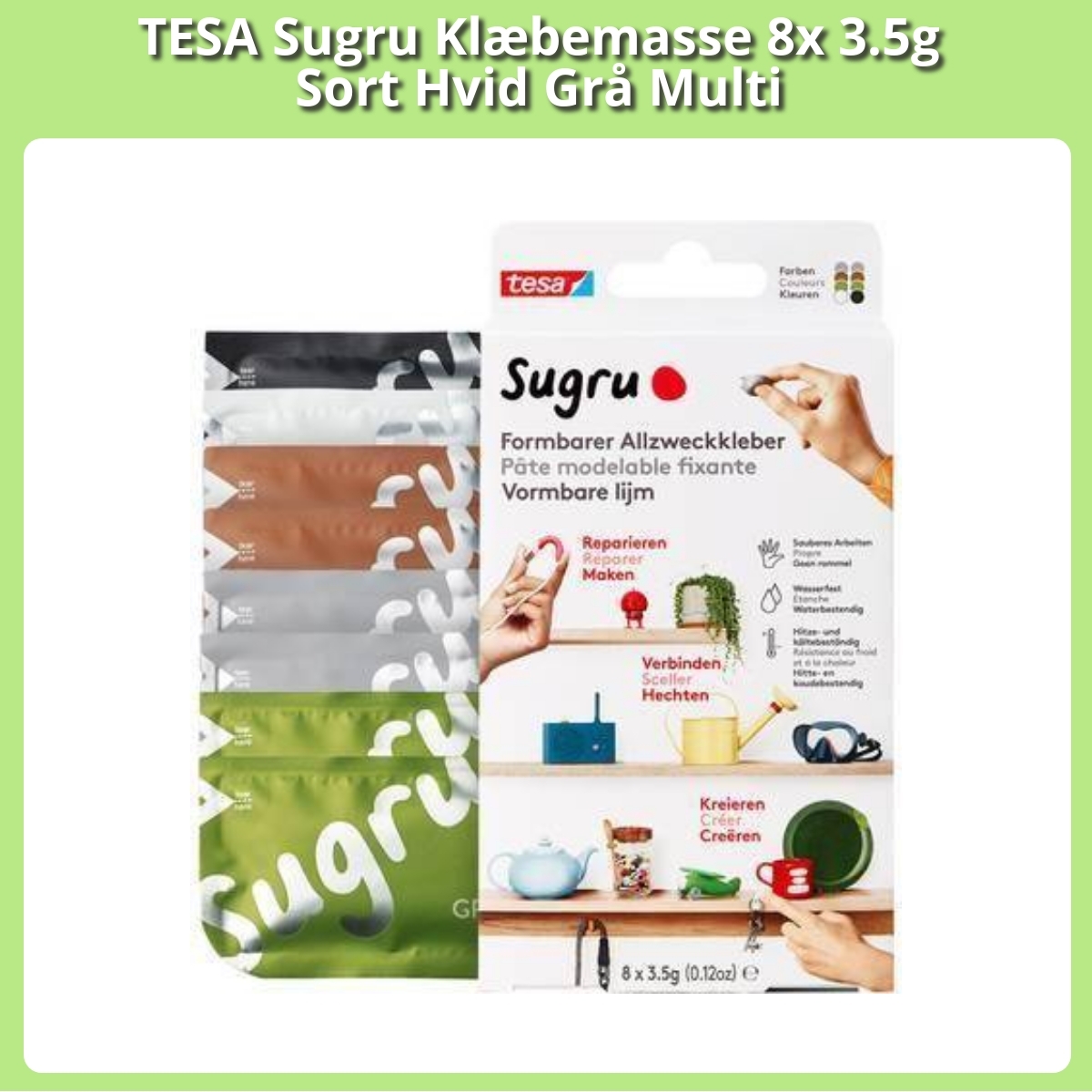 Anmeldelse af TESA Sugru Klæbemasse 8x 3.5g Sort Hvid Grå Multi