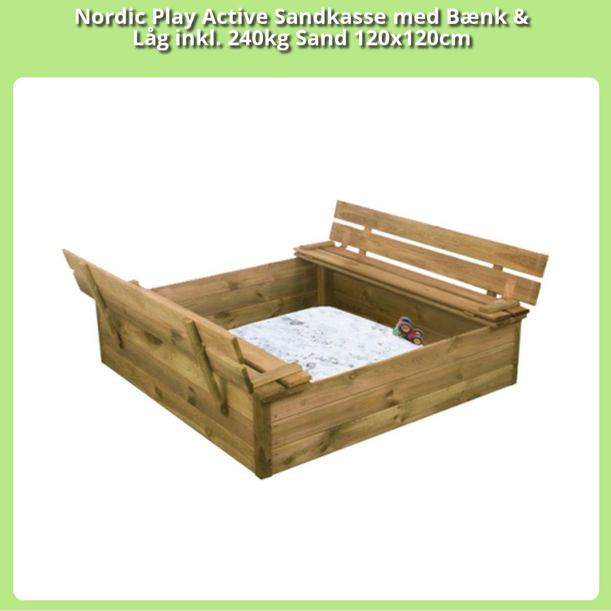 Anmeldelse af Nordic Play Active Sandkasse med Bænk & Låg inkl. 240kg Sand 120x120cm