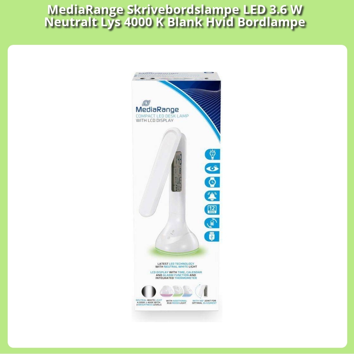 Anmeldelse af MediaRange Skrivebordslampe LED 3.6 W Neutralt Lys 4000 K Blank Hvid Bordlampe