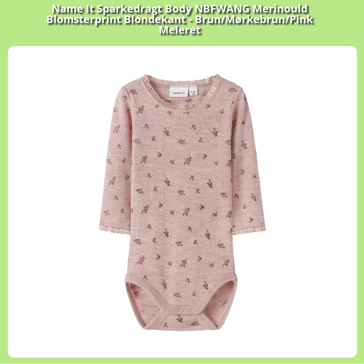 Anmeldelse af Name It Sparkedragt Body NBFWANG Merinould Blomsterprint Blondekant - Brun/Mørkebrun/Pink Meleret