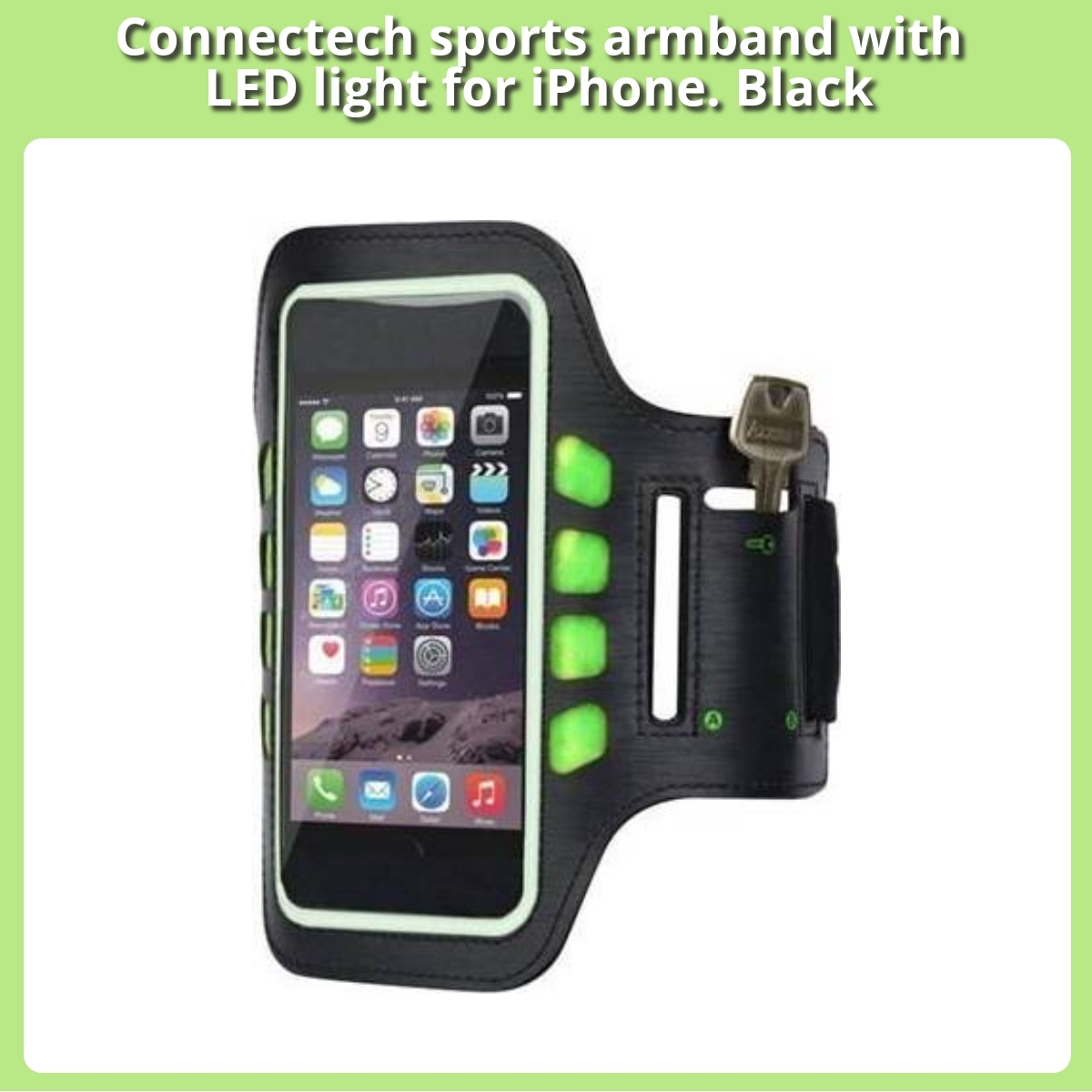 Anmeldelse af Connectech sports armband with LED light for iPhone. Black