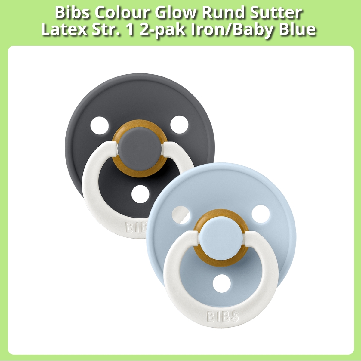 Anmeldelse af Bibs Colour Glow Rund Sutter Latex Str. 1 2-pak Iron/Baby Blue