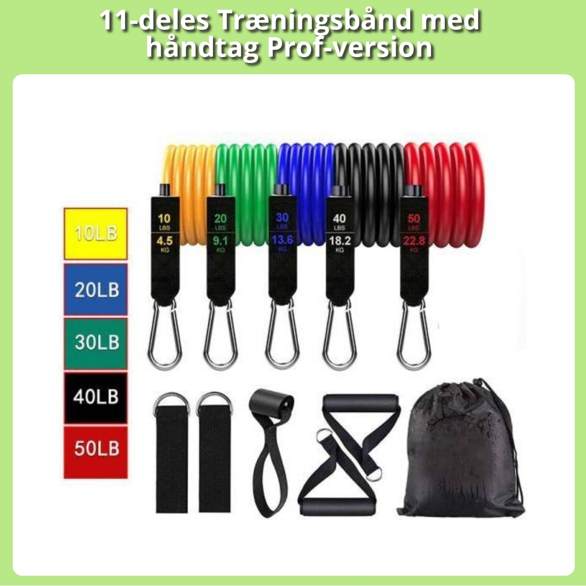 Anmeldelse af 11-deles Træningsbånd med håndtag Prof-version
